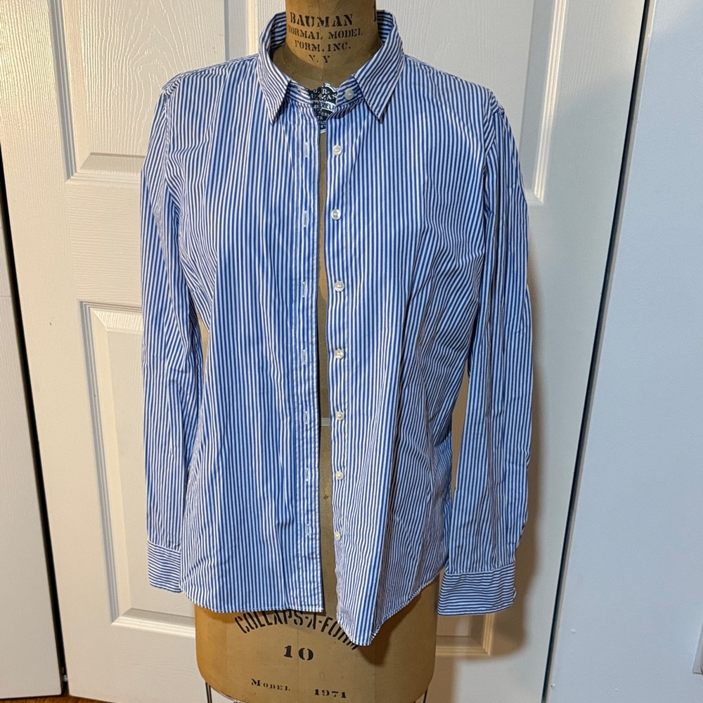 J. Crew Factory Blue and White Striped Button Down Shirt